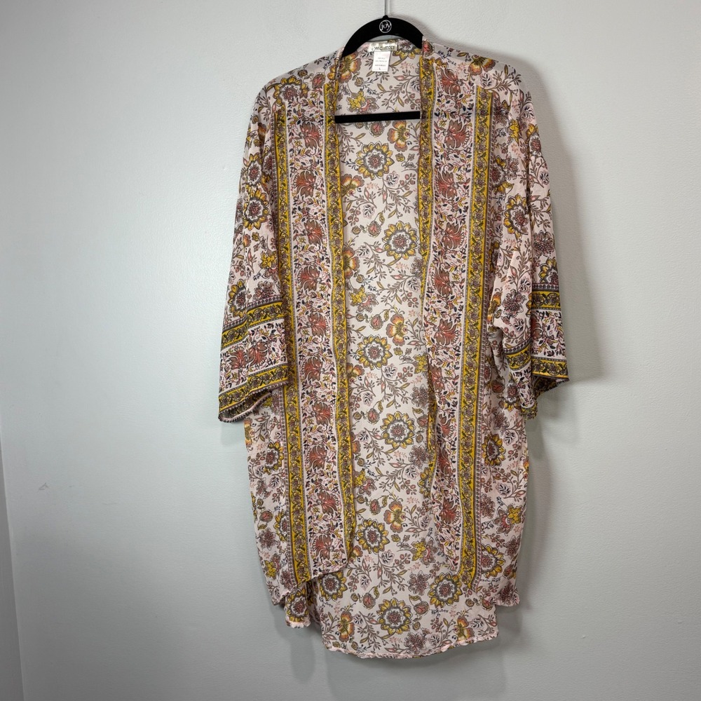 Wild Moss Women Floral‎ Medallion Kimono Cardigan Boho beach swim coverup Large
